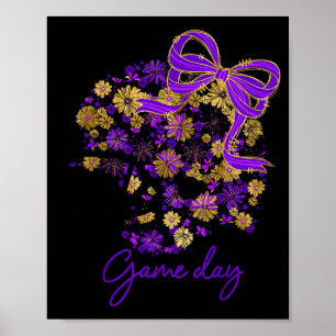Floral Football Game Day Girly Team Srit Purple Bl Poster