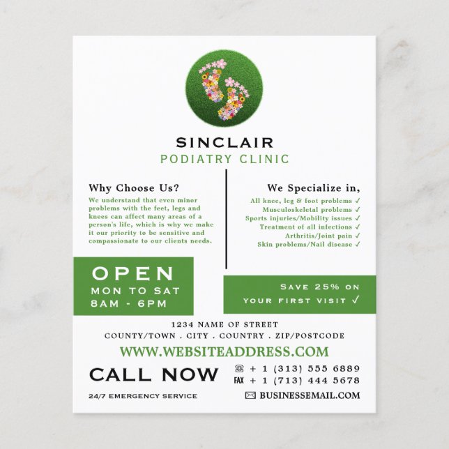 Floral Footprints, Podiatry Clinic, Podiatrist Flyer (Front)
