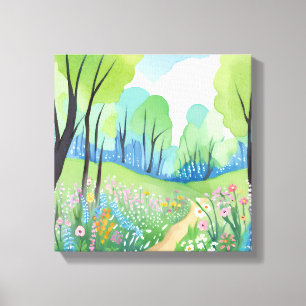Floral Forest   Nature Watercolor Wildflowers Canvas Print