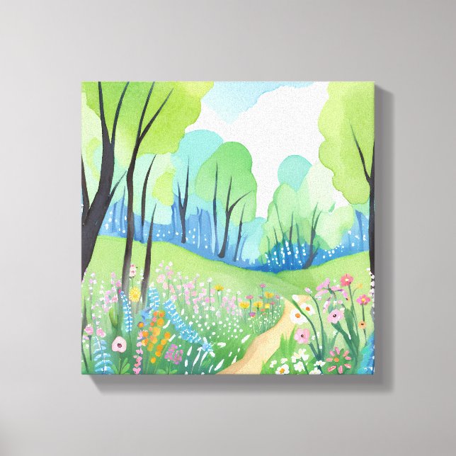 Floral Forest | Nature Watercolor Wildflowers Canvas Print (Front)