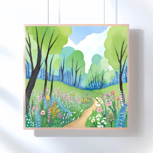 Floral Forest   Nature Watercolor Wildflowers Poster