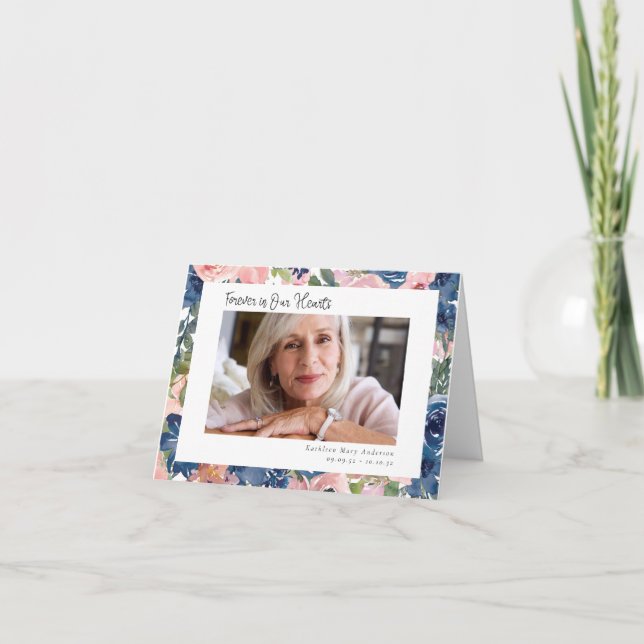 Floral Forever in Our Hearts Sympathy Photo  Thank You Card (Front)