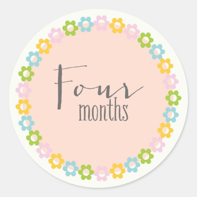 Floral four months New Baby Sticker (Front)