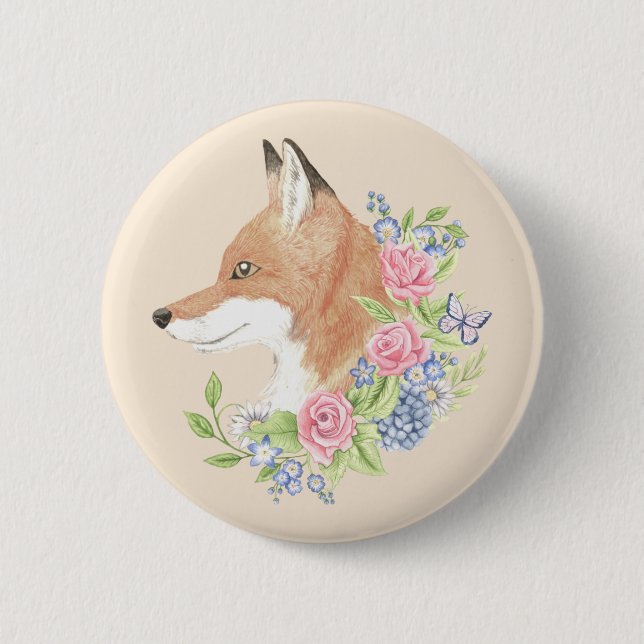 Floral Fox 2 Inch Round Button (Front)