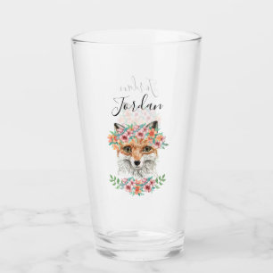 Floral Fox   Add Your Name Glass