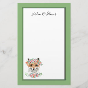 Floral Fox   Add Your Name Stationery
