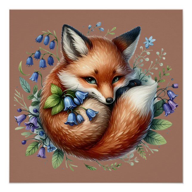 Floral Fox Botanical Woodland Art Poster (Front)