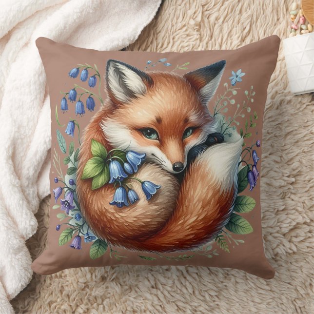 Floral Fox Botanical Woodland Art Throw Pillow (Blanket)