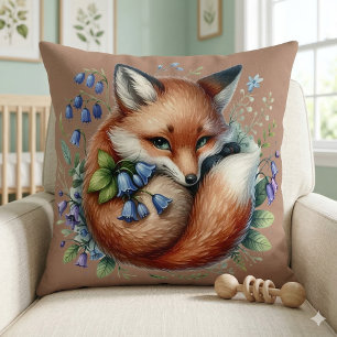Floral Fox Botanical Woodland Art Throw Pillow