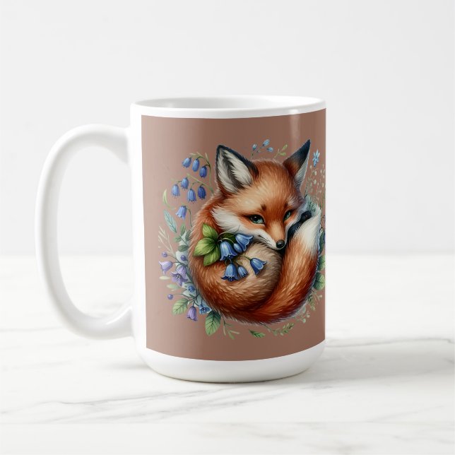 Floral Fox Botanical Woodland Brown Coffee Mug (Left)