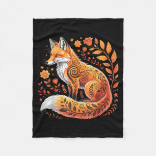 Floral Fox Flowers Art Fox In Autumn - Fall Fox Fleece Blanket