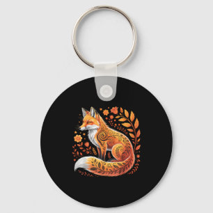 Floral Fox Flowers Art Fox In Autumn - Fall Fox  Keychain