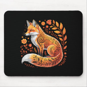 Floral Fox Flowers Art Fox In Autumn - Fall Fox Mouse Pad
