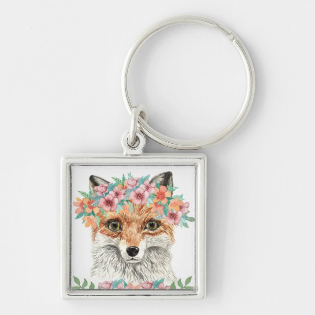 Floral Fox Keychain (Front)