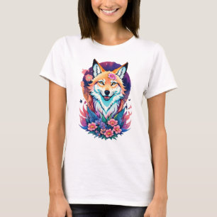 Floral Fox T-Shirt Colorful Cute Fox Graphic