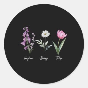 Floral Foxglove Daisy Tulip Flower Classic Round Sticker