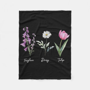 Floral Foxglove Daisy Tulip Flower Fleece Blanket
