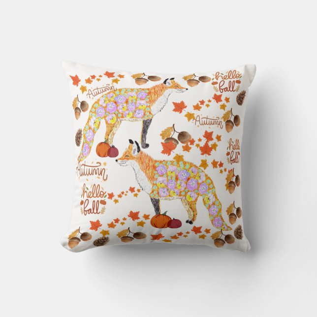 Floral Foxy Fall  Throw Pillow (Front)