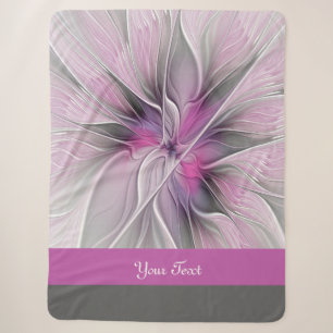 Floral Fractal Abstract Flower Pink Grey Own Name Sherpa Blanket