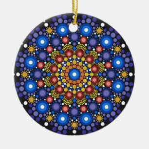 Floral Fractal Art Dotted Retro Mandala Ceramic Ornament