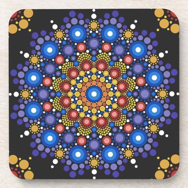 Floral Fractal Art Dotted Retro Mandala Coaster (Front)