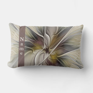 Floral Fractal, Fantasy Flower Earth Colours Name Lumbar Pillow