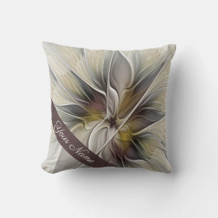 Floral Fractal, Fantasy Flower Earth Colours Name Throw Pillow