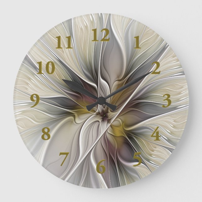 Floral Fractal, Fantasy Flower with Earth Colors Large Clock (Front)