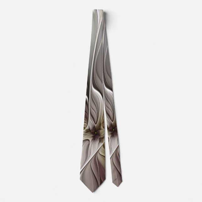 Floral Fractal, Fantasy Flower with Earth Colors Tie (Front)