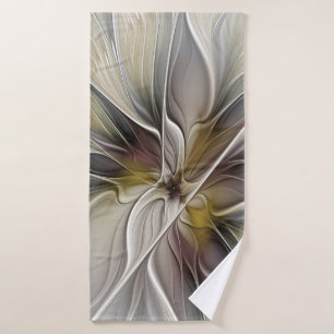 Floral Fractal, Fantasy Flower with Earth Colours Bath Towel