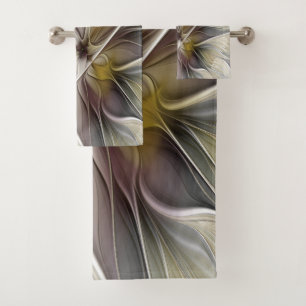 Floral Fractal, Fantasy Flower with Earth Colours Bath Towel Set