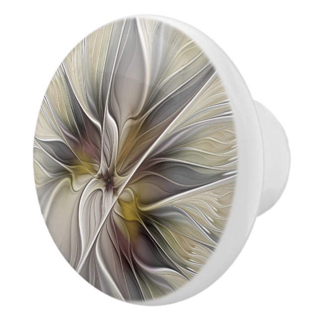 Floral Fractal, Fantasy Flower with Earth Colours Ceramic Knob (Right)