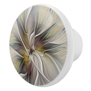 Floral Fractal, Fantasy Flower with Earth Colours Ceramic Knob