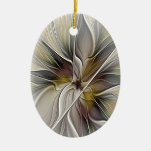 Floral Fractal, Fantasy Flower with Earth Colours Ceramic Ornament