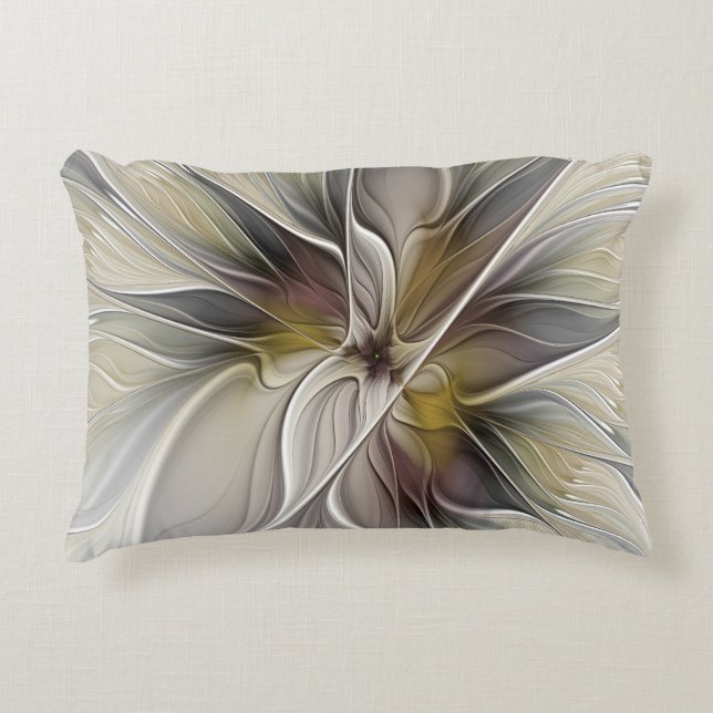 Floral Fractal, Fantasy Flower with Earth Colours Decorative Pillow (Front)