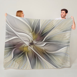 Floral Fractal, Fantasy Flower with Earth Colours Fleece Blanket