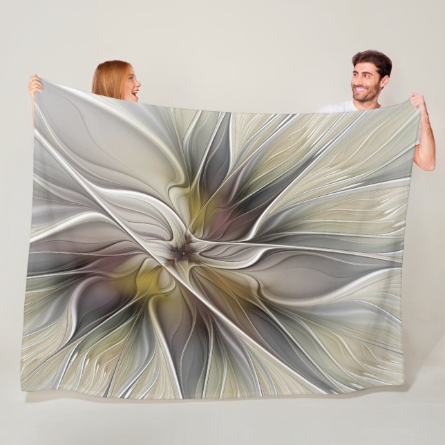 Floral Fractal, Fantasy Flower with Earth Colours Fleece Blanket (In Situ)