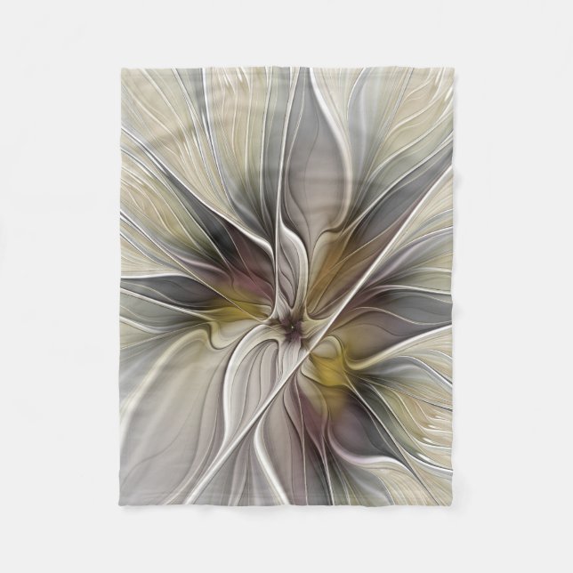 Floral Fractal, Fantasy Flower with Earth Colours Fleece Blanket (Front)