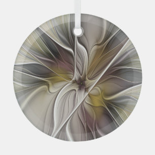 Floral Fractal, Fantasy Flower with Earth Colours Glass Ornament