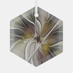 Floral Fractal, Fantasy Flower with Earth Colours Glass Ornament