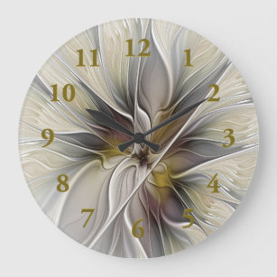 Floral Fractal, Fantasy Flower with Earth Colours Large Clock