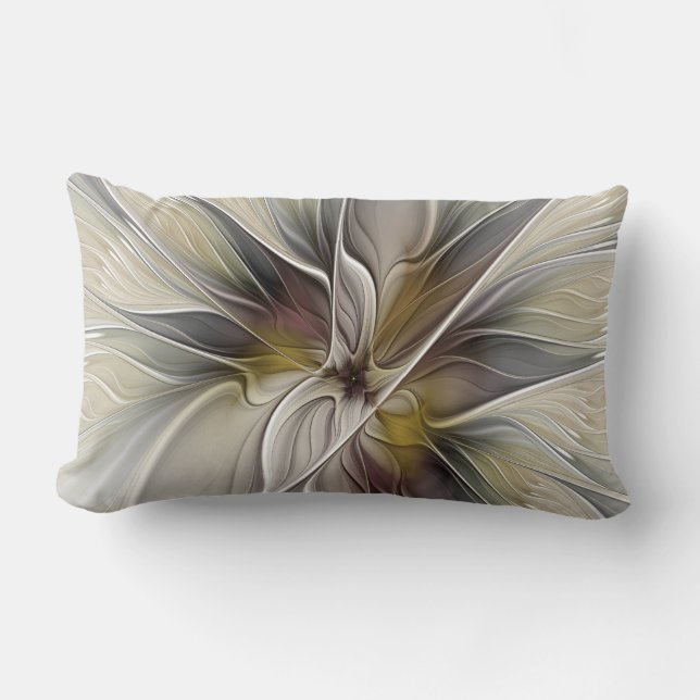 Floral Fractal, Fantasy Flower with Earth Colours Lumbar Pillow (Front)