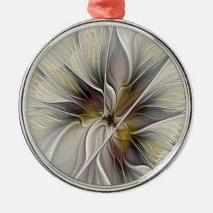 Floral Fractal, Fantasy Flower with Earth Colours Metal Ornament
