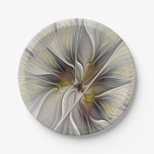 Floral Fractal, Fantasy Flower with Earth Colours Paper Plate