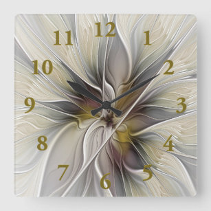 Floral Fractal, Fantasy Flower with Earth Colours Square Wall Clock