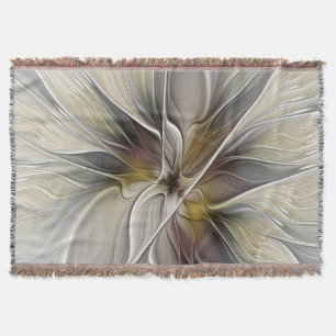 Floral Fractal, Fantasy Flower with Earth Colours Throw Blanket