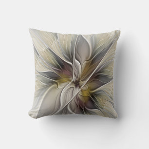 Floral Fractal, Fantasy Flower with Earth Colours Throw Pillow