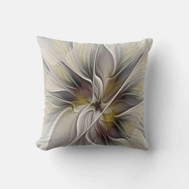 Floral Fractal, Fantasy Flower with Earth Colours Throw Pillow (Front)