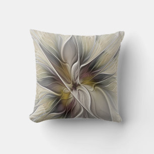 Floral Fractal, Fantasy Flower with Earth Colours Throw Pillow