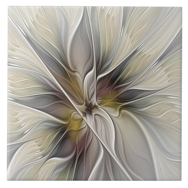 Floral Fractal, Fantasy Flower with Earth Colours Tile (Front)